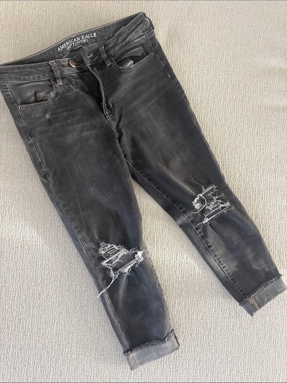 American Eagle Outfitters Black Distressed Boyfriend Jeans